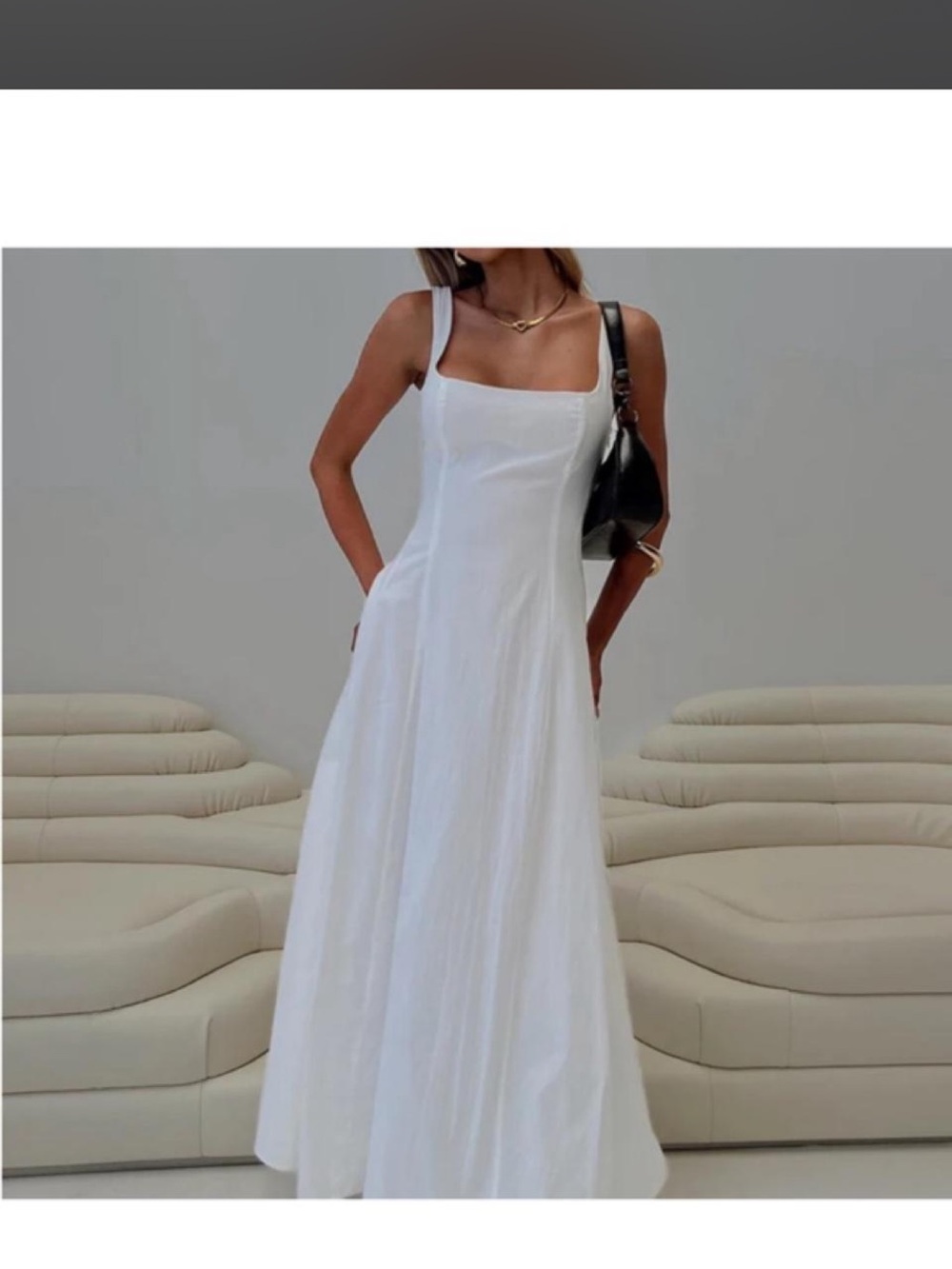 Elegant White Square-Neck Maxi Dress